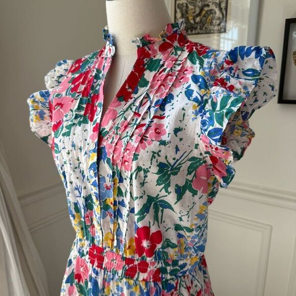 Pinch Paige Bright Days Ahead Floral Cotton Blouson Flutter Dress $98 L - Picture 6 of 9
